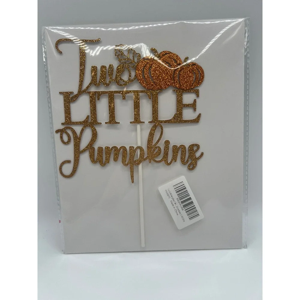 Two Little Pumpkins Cake Topper Orange Gold Glitter Fall 2nd Birthday Twins